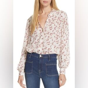 FRAME Blouson-Sleeve Floral Blouse